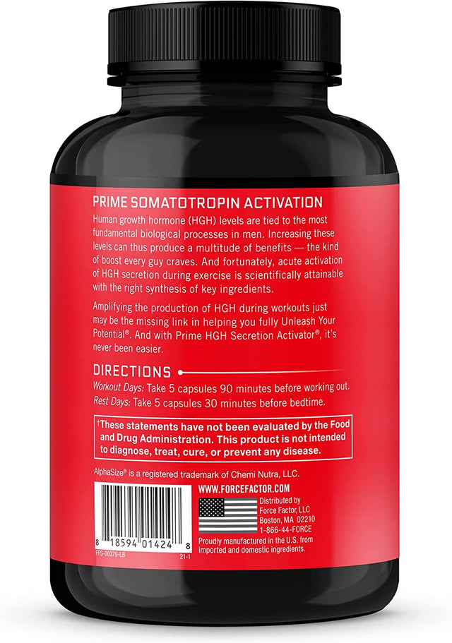 FORCE FACTOR Prime HGH Secretion Activator Supplement for Men with L-Arginine and L-Glutamine to Trigger HGH Production, Boost Workout Force, and Improve Athletic Performance, 150 Capsules