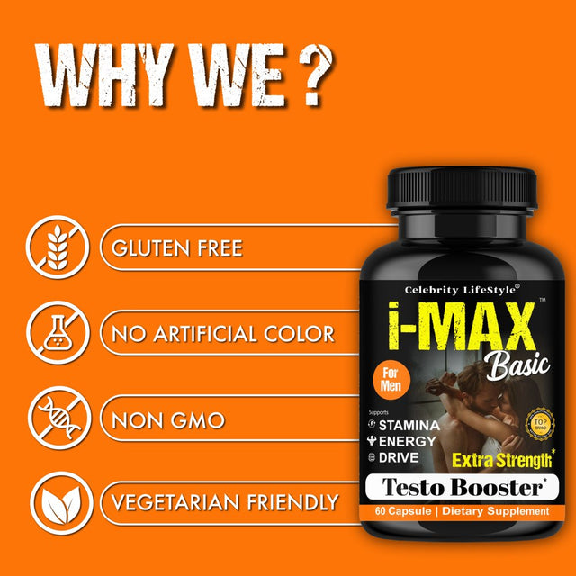 I-Max Basic Testosterone Booster Supplement for Men Support Healthy Libido, Natural Energy 60 Capsules