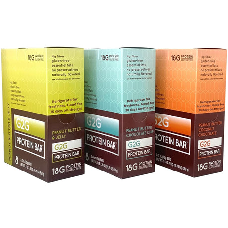 G2G Peanut Butter Protein Bars, 24 Count, 3 Packs, 8 Bars Each, Gluten Free, High Protein, Low Carb, Healthy Snack, Delicious Meal Replacement