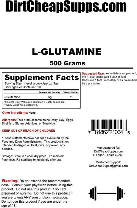 L-Glutamine Powder 500G (100 Servings) Unflavored
