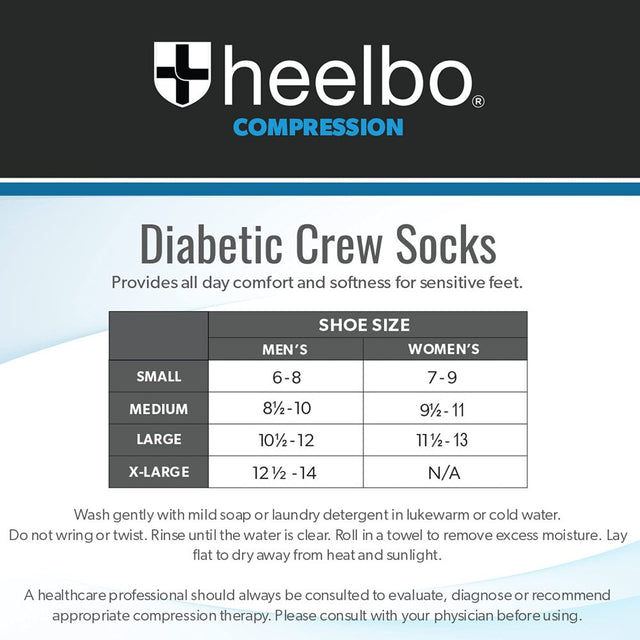 Heelbo Diabetic Socks for Sensitive Feet without Elastic for Men and Women for Circulatory Problems, Edema and Neuropathy, Mild Compression, Black, Large