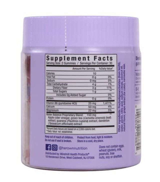 Her Own Debloat Gummy, Bloating and Gas Relief, Helps Reduce Water Retention, Supports Energy, with Apple Cider Vinegar and Dandelion, Gluten and Soy Free, Vegan, 60 Gummies, 60 Servings