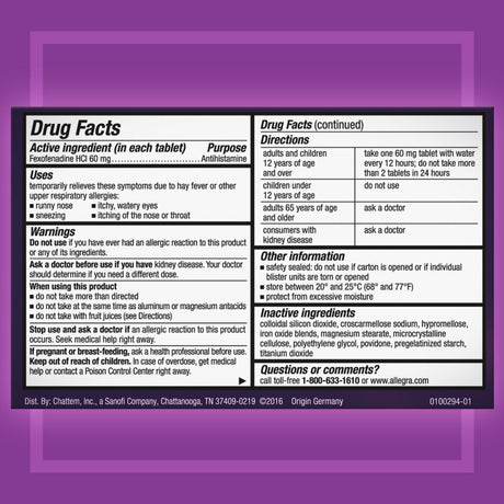 Allegra Adult 12 Hour Non-Drowsy Antihistamine Allergy Relief Medicine 60Mg Tablets 24Ct