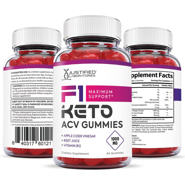 F1 Keto ACV Gummies 1000MG Dietary Supplement 60 Gummys