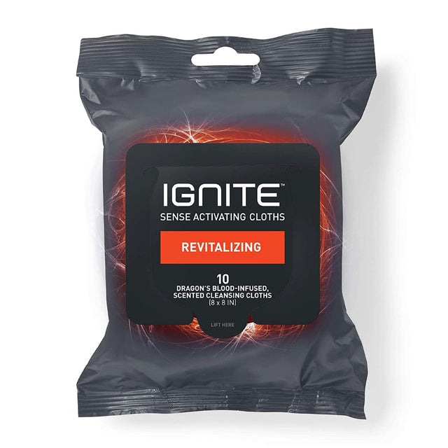 Ignite Mens Body Wet Wipes, Extra Thick 8" X 8" Shower Wipes, Revitalizing Scent, 10 Count (Pack of 5)