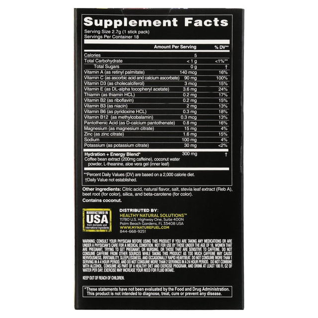 Healthy Delights, Nature Fuel Hydration + Energy, Fruit Punch, 18 Stick Packs