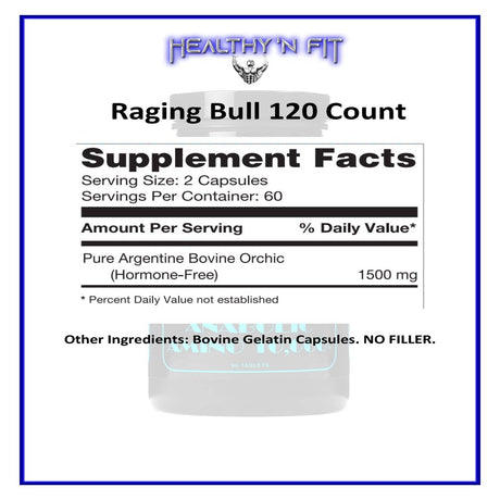 Healthy N Fit -Raging Bull Mega Orchic-120 Capsules (40 Day Supply) - Raw Premium Orchic