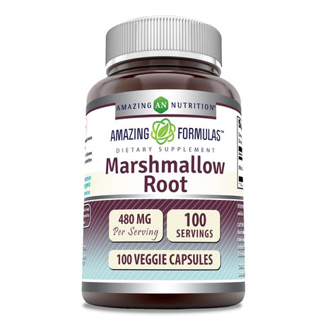Amazing Formulas Marshmallow Root 480Mg 100 Veggie Capsules - Supports Digestive Function* -Anti-Inflammatory Support* -Promotes Respiratory Health*