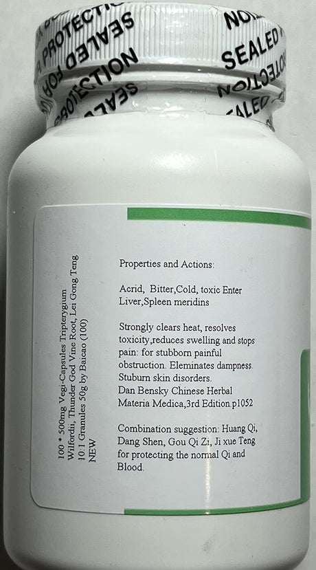 100 * 500Mg Vegi-Capsules of Tripterygium Wilfordii, Thunder God Vine Root, Lei Gong Teng 10:1 Granules 50G by Baicao (100)