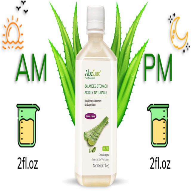 Aloecure USDA Organic Aloe Vera Juice Grape Flavor, Made within 12 Hours of Harvest - Pure Aloe Vera Drink Natural Treatment for Acid Reflux, GERD, Natural Acid Buffer, Aloe Vera Inner Fillet Juice