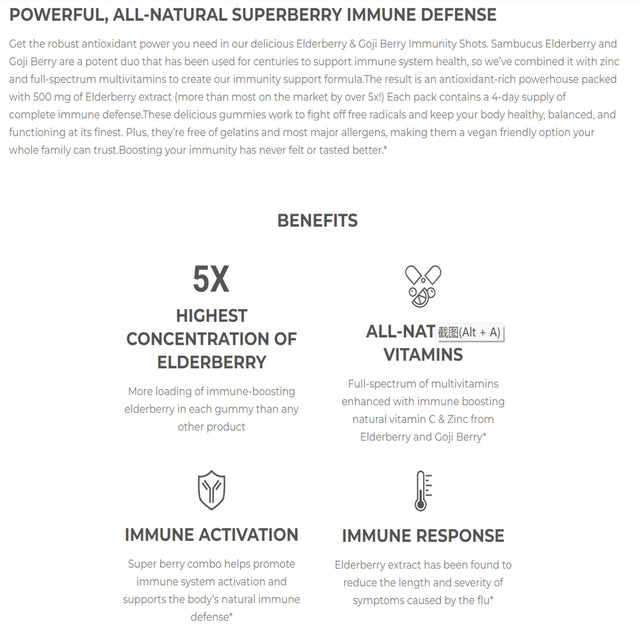 Immunity Shots Elderberry and Goji Berry Multivitamin (12-Pack)