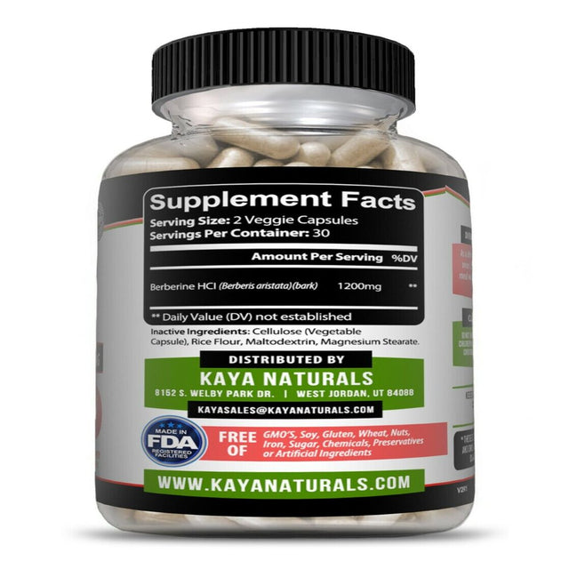 Kaya Naturals Premium Berberine Hcl Extract 1200Mg, Healthy Cholesterol, Anti-Inflammatory