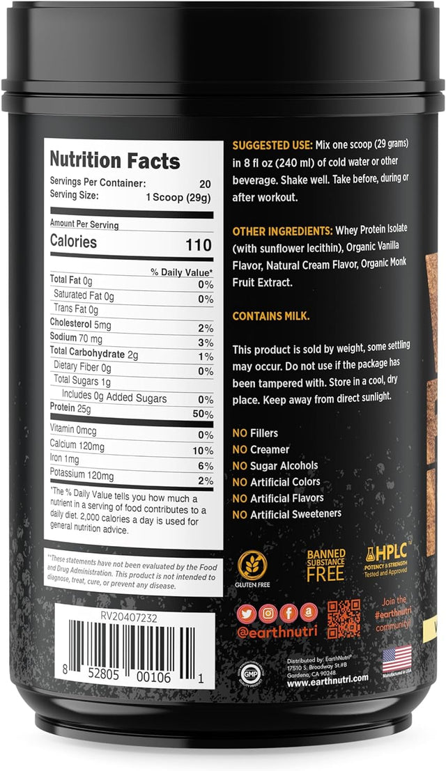 Whey Isolate Protein Powder for Workout and Muscle Growth Support, Non-Gmo and Organic Vanilla Flavor Whey Protein Isolate, Makes 20 Protein Drinks, Vanilla Protein Powder
