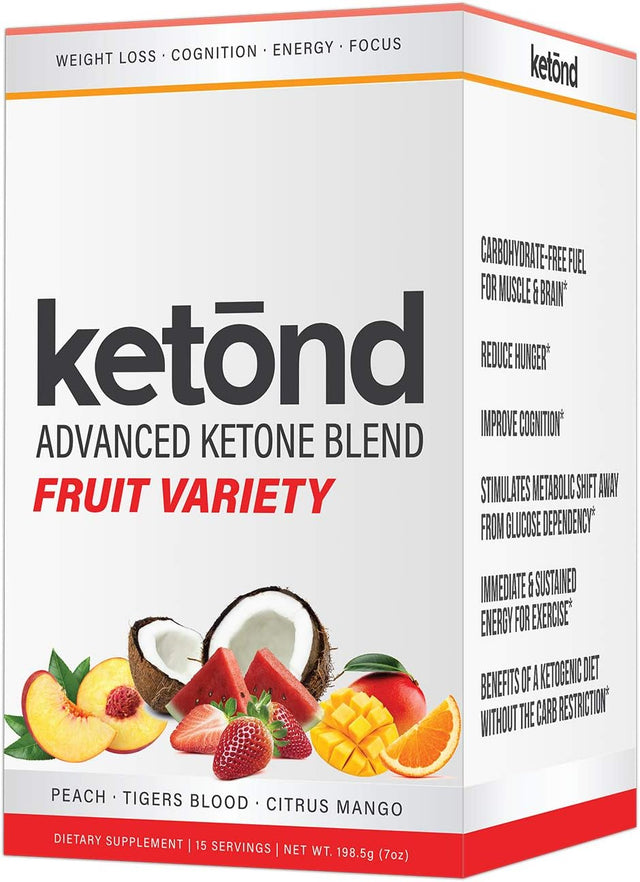 Ketond Exogenous Ketones Advanced Blend Drink Ketones for Rapid Weight Loss - Best Fuel for Energy, Mental Performance and Weight Loss - Citrus Mango, Tigers Blood, Peach (15 Stick Packs)