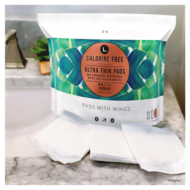 L. Ultra Thin Pads, Regular Absorbency, 42 Ct, 100% Pure Cotton Top Layer