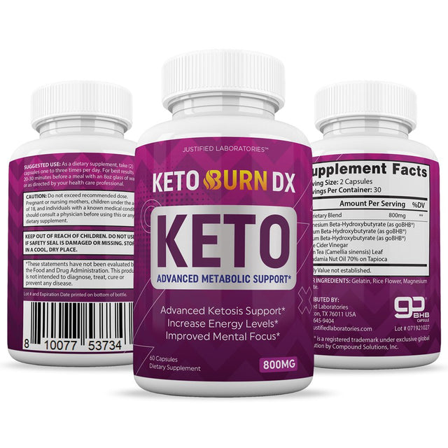 Keto Burn DX Pills 800MG Includes Apple Cider Vinegar Gobhb 60 Capsules