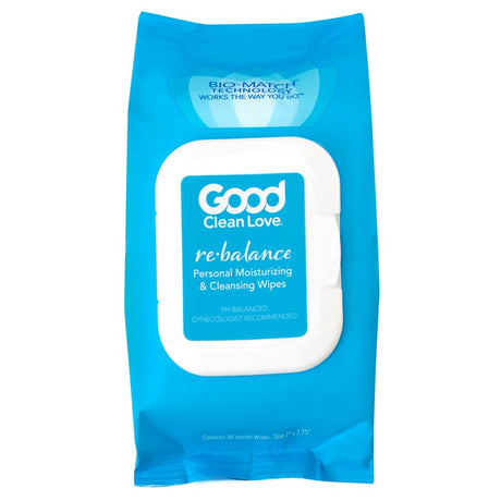 Good Clean Love: Rebalance Personal Moisturizing & Cleansing Wipes, Naturally Reduces Odor & Supports Vaginal Health, Ph-Balanced Feminine Hygiene Product, Bulk Pack, 30 Wipes