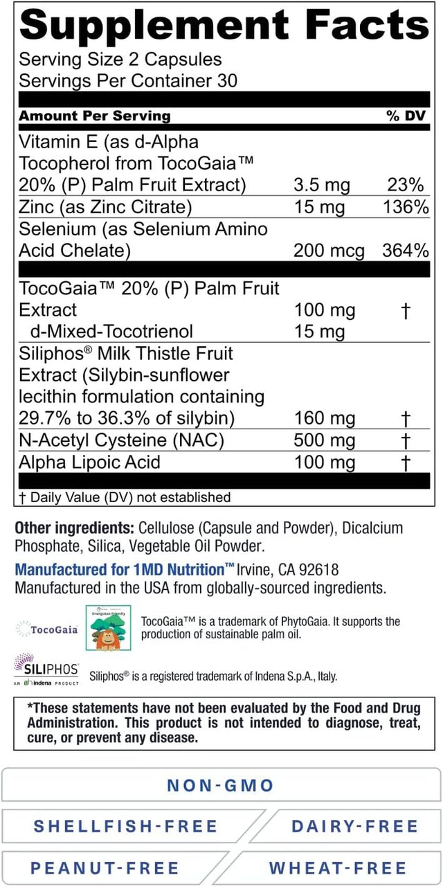 1MD Nutrition Livermd - Liver Cleanse Supplement | Siliphos Milk Thistle Extract - Highly Bioavailable, Clinically Studied for Liver Detox | 60 Capsules