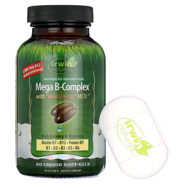 Irwin Naturals Mega B Complex with Quick Energy Mct'S 60 Liquid Softgels with Pill Case