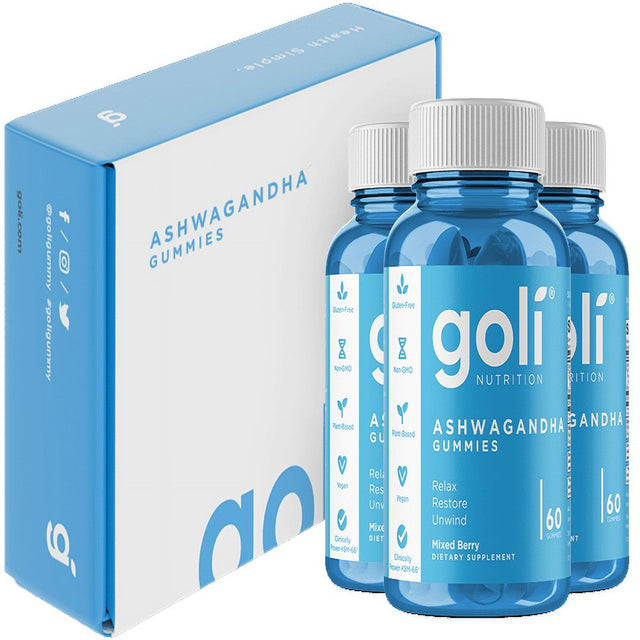 Goli Nutrition Ashwagandha Gummies, 60 Count, Mixed Berry (3-Pack)