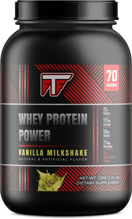 5Lb 100% Whey Protein Vanilla Milkshake- 70 Servings, Build Muscle, Endurance, and Strength