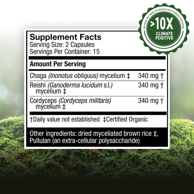 Host Defense, Breathe Capsules, Respiratory Support, Mushroom Supplement with Cordyceps, Reishi and Chaga, Unflavored, 30