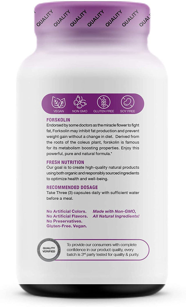 Fresh Nutrition Forskolin Supplement - Strongest DNA Verified - Belly Fat Burner 90 Caps