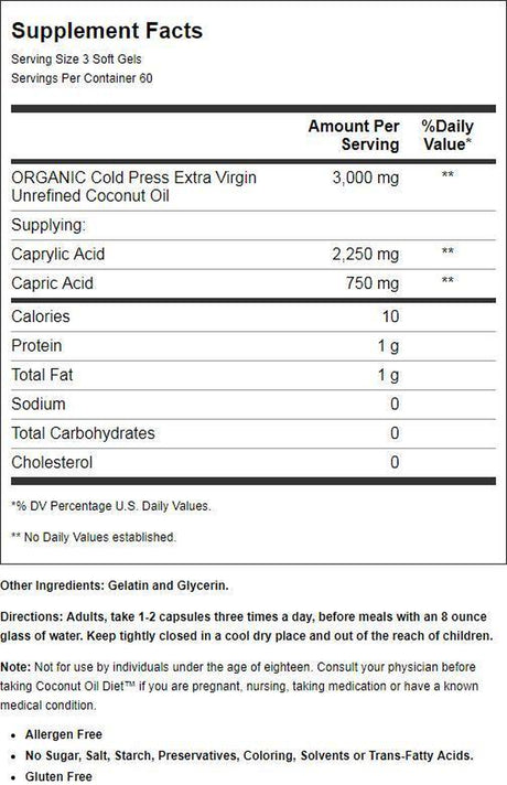 Health Support Coconut Oil Diet - 180 Softgel Capsules