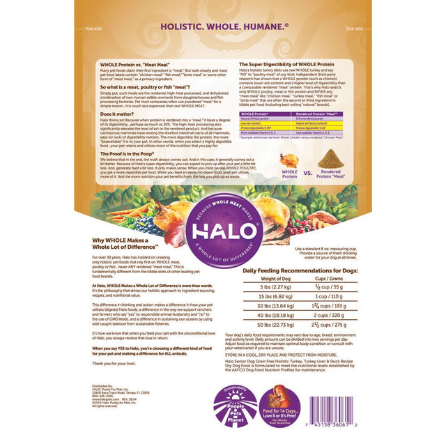 Halo Purely for Pets Duck, Liver and Turkey Flavor Dry Dog Food, 4Lbs. Bag