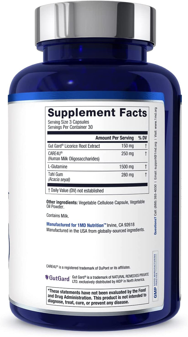 1MD Nutrition Gutmd - L-Glutamine Capsules W/Prebiotic for Gut Health - L Glutamine Supplement - Supports Healthy Digestive Tract Integrity - 90 Capsules