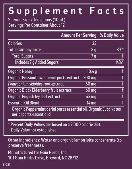 Gaia Cough Syrup Nighttime - 4 Fl Oz (12-Day Supply)