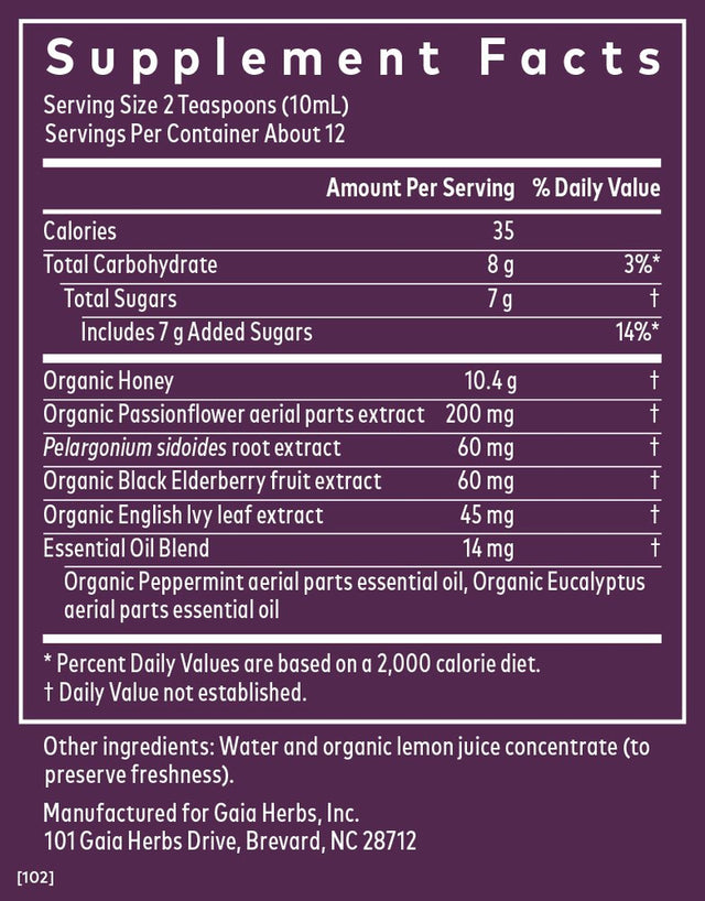 Gaia Cough Syrup Nighttime - 4 Fl Oz (12-Day Supply)