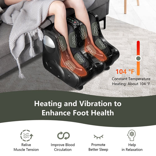 Gymax Foot & Calf Massager W/ Heat Vibration Deep Kneading Shiatsu Foot Massage Machine