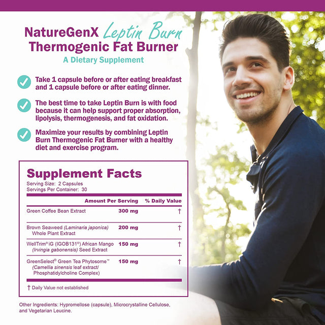 Leptin Burn - Thermogenic Fat Burner, Appetite Suppressant, Energy Booster & Metabolism Booster for Weight Loss - Diet Pills That Work Fast for Women & Men - 60 Slim Pills, Gluten Free