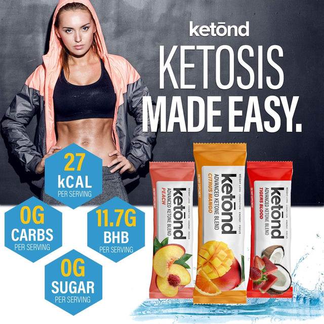 Ketond Exogenous Ketones Advanced Blend Drink Ketones for Rapid Weight Loss - Best Fuel for Energy, Mental Performance and Weight Loss - Citrus Mango, Tigers Blood, Peach (15 Stick Packs)