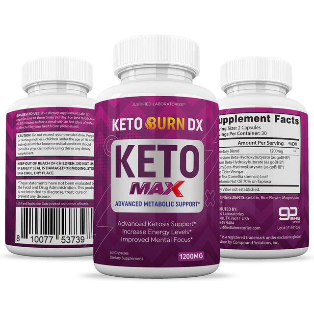 Keto Burn DX Max 1200MG Pills Includes Apple Cider Vinegar Gobhb Strong Exogenous Ketones Advanced Ketogenic Supplement Ketosis Support for Men Women 60 Capsules