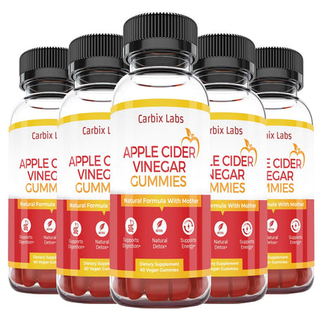 Carbix Labs Apple Cider Vinegar Gummies - Natural Formula with Mother - Supports Digestion & Energy - Complete Detox and Cleanse – Weight Management Gummy 5-Pack
