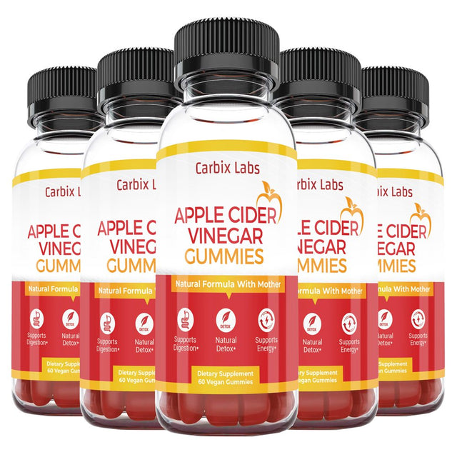 Carbix Labs Apple Cider Vinegar Gummies - Natural Formula with Mother - Supports Digestion & Energy - Complete Detox and Cleanse – Weight Management Gummy 5-Pack