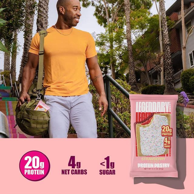 Legendary Foods 20 Gr Protein Pastry | Low Carb Tasty Protein Bar Alternative | Keto Friendly | No Sugar Added | High Protein Snacks | Gluten Free Breakfast | Keto Food - Strawberry (8-Pack)