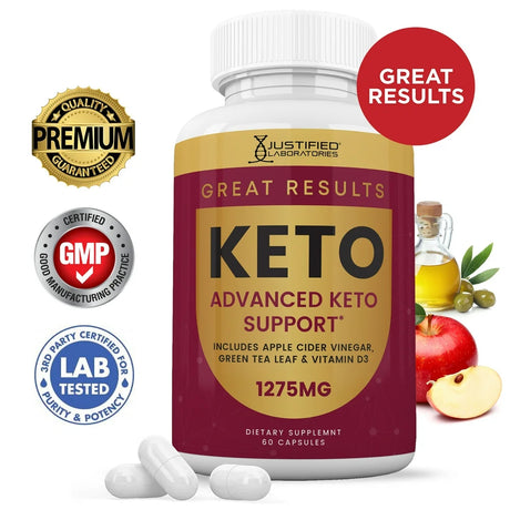 Justified Laboratories Great Results Keto ACV MAX Pills 1675Mg Dietary Supplement 60 Capsules