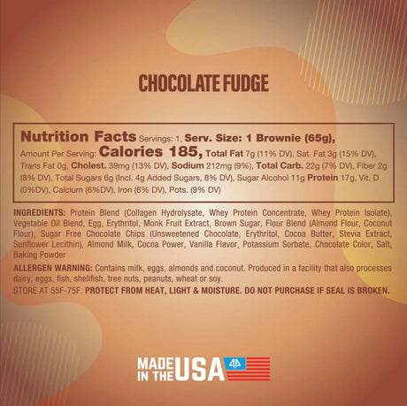 Prime Bites Protein Brownie from Alpha Prime Supplements | 16-17G Protein | 5G Collagen | Delicious Guilt-Free Snack | 12 Bars per Box (Chocolate Fudge)