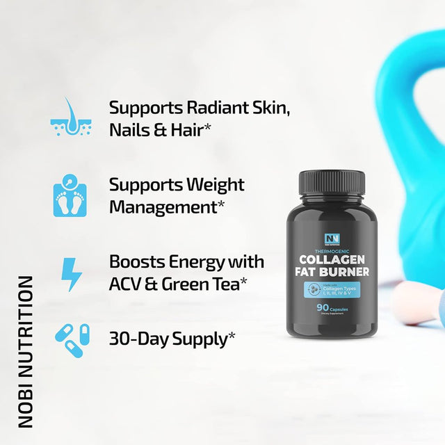 Nobi Nutrition Collagen Thermogenic Appetite Suppressant | Fat Burn Capsules for Weight Loss Support | Weight Loss Pills for Women | 90 Ct