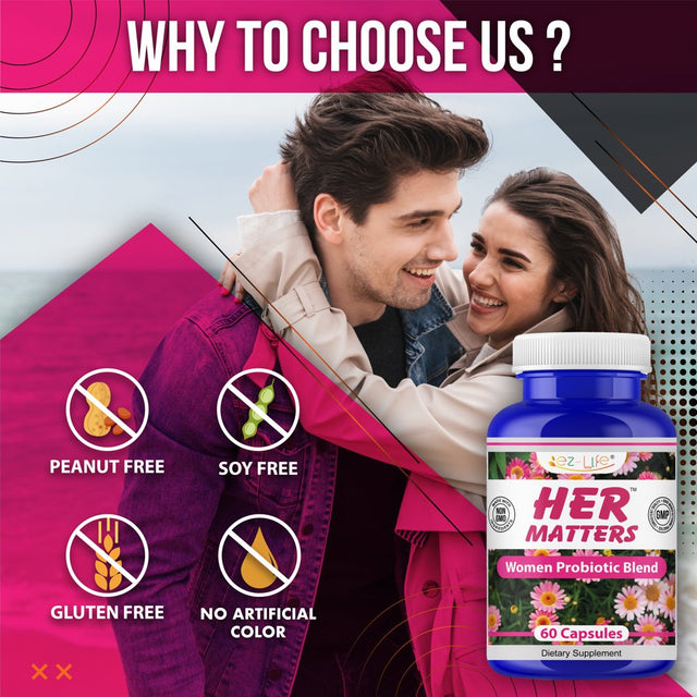 Her Matters Probiotic Supplement for Women Support Urinary Tract Health, Feminine Odor, Balance Ph, & Restore Proper Gut Flora 60 Capsules