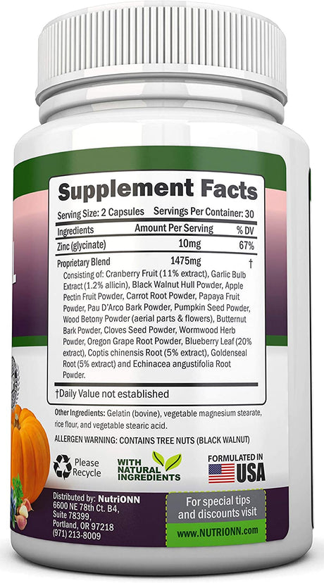 Intestinal Cleanse - All Natural Herbal Detox Formula - Full 10-Day Detox Program - Wormwood, Cranberry, Paul D'Arco, Goldenseal, Garlic, Black Walnut Hull, Echinacea and 10 Other Natural Ingredients