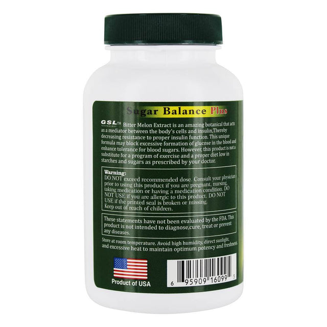 GSL Technology - Sugar Balance plus for Insulin Function, Glucose Levels & Weight - 90 Vegetarian Tablets