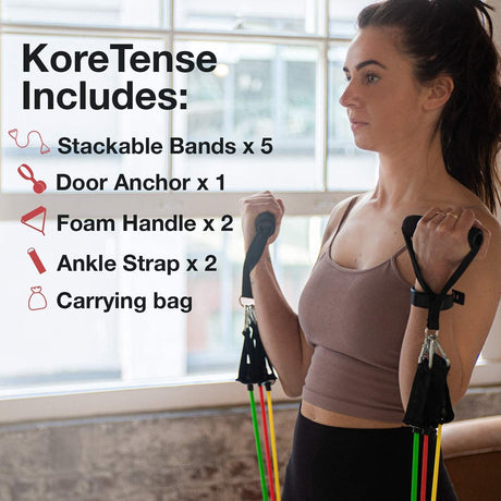 Kore Tense Resistance Tubes - 11Pc Resistance Bands Set with 5 Different Strength Level Bands