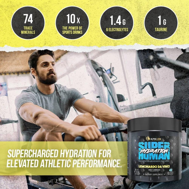 Alpha Lion Superhuman Hydration Supplement, Electrolyte Powder Mix, 10X Electrolyte, Sugar Free, Keto Friendly, Helps with Rapid Hydration & Recovery (45 Servings, Sweet Lemonade)