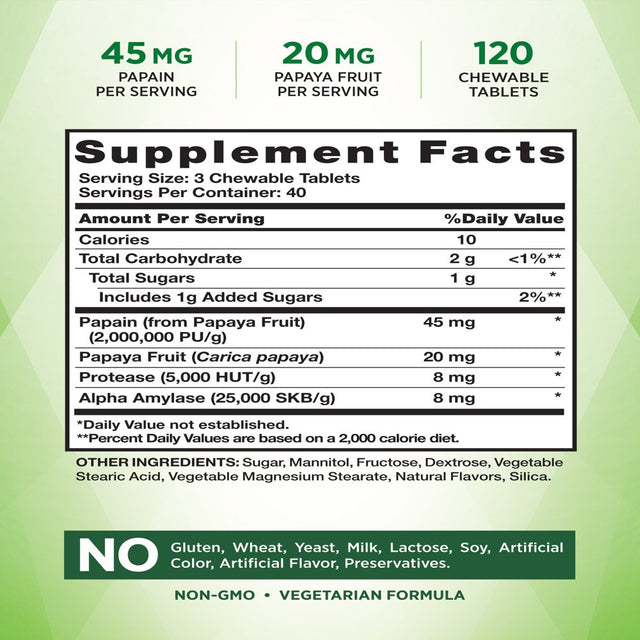 Papaya Enzyme Chewables | 120 Tablets | Digestive Aid | Vegetarian, Non-Gmo & Gluten Free Supplement | by Nature'S Truth