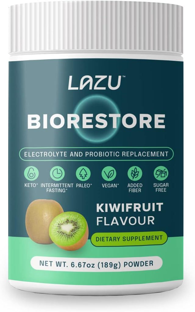 Lazu Biorestore Keto Electrolytes Powder (21 Servings) - Sugar Free Electrolyte Powder, Keto, Low-Carb, or Intermittent Fasting - Hydration Powder (186G) Kiwi Fruit Flavor