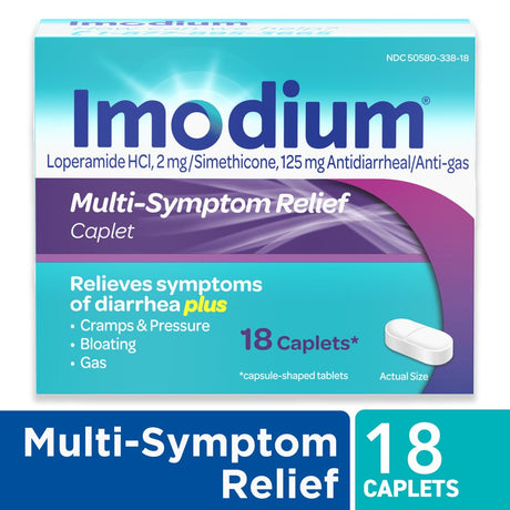 Imodium Multi-Symptom Relief Anti-Diarrheal Medicine Caplets, 18 Ct.